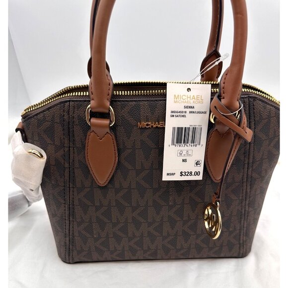 Michael Kors Brown Monogram Medium Satchel With Gold Hardware & Dual Handles - Picture 4 of 11